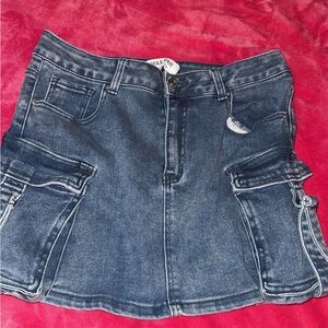 Trendy Blue Denim Cargo Skirt